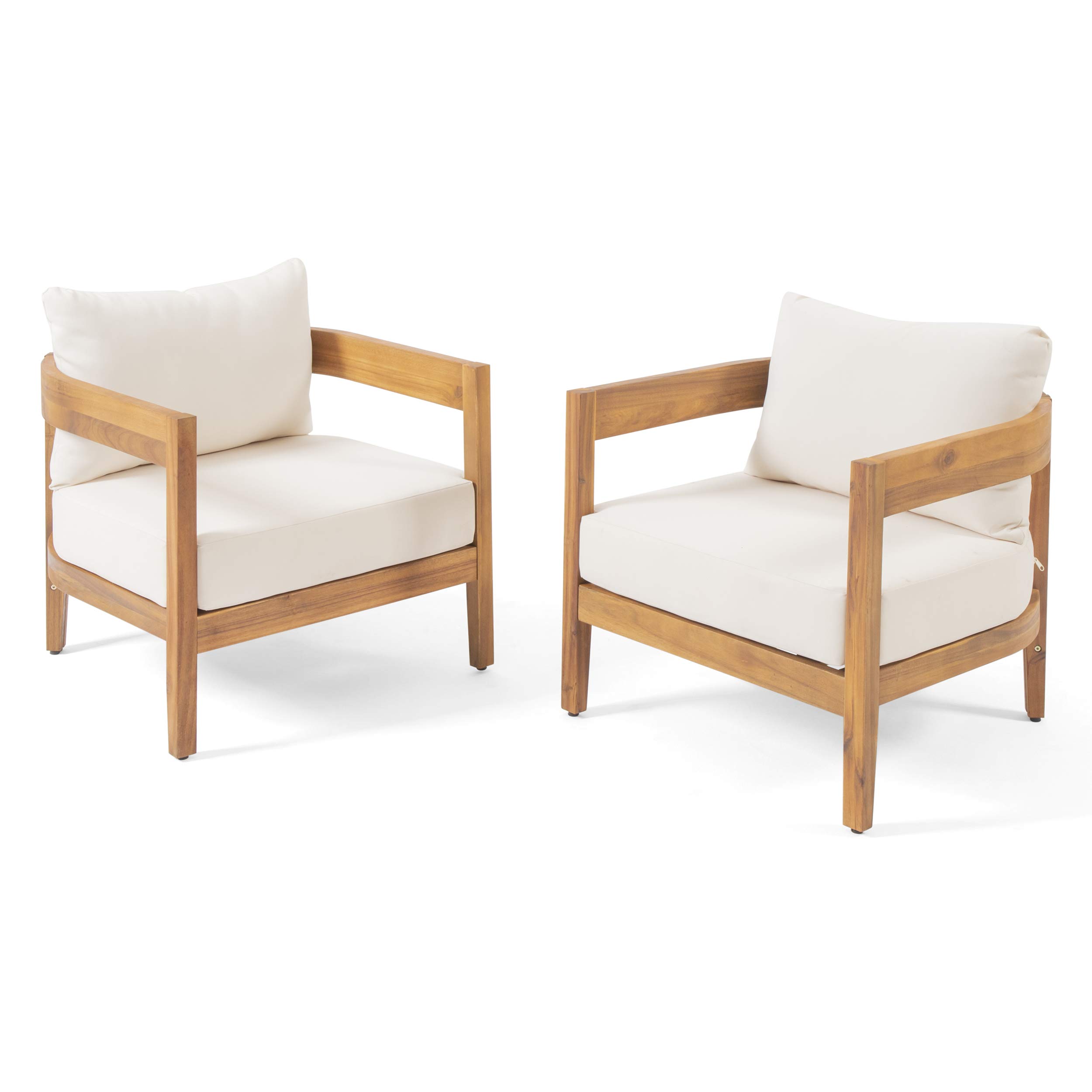 Photo 1 of Christopher Knight Home 312395 Alfy Outdoor Club Chair with Cushions (Set of 2), Teak Finish, Beige