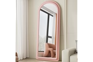 ZMYCZ Floor Mirror, Full Length Mirror with Stand, 63"x24" Arched Mirror Full Length, Freestanding Mirror Hanging or Leaning, Wall Mounted Mirror with Flannel Frame, Large Mirror for Bedroom (Pink)