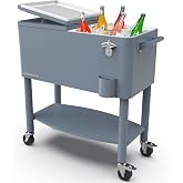 Permasteel Party Cooler with Divider, Spacious 80-Qt Capacity, Chills 36hrs, Serving Tray, Rolling Ice Chest for Indoor and Outdoor Entertainment