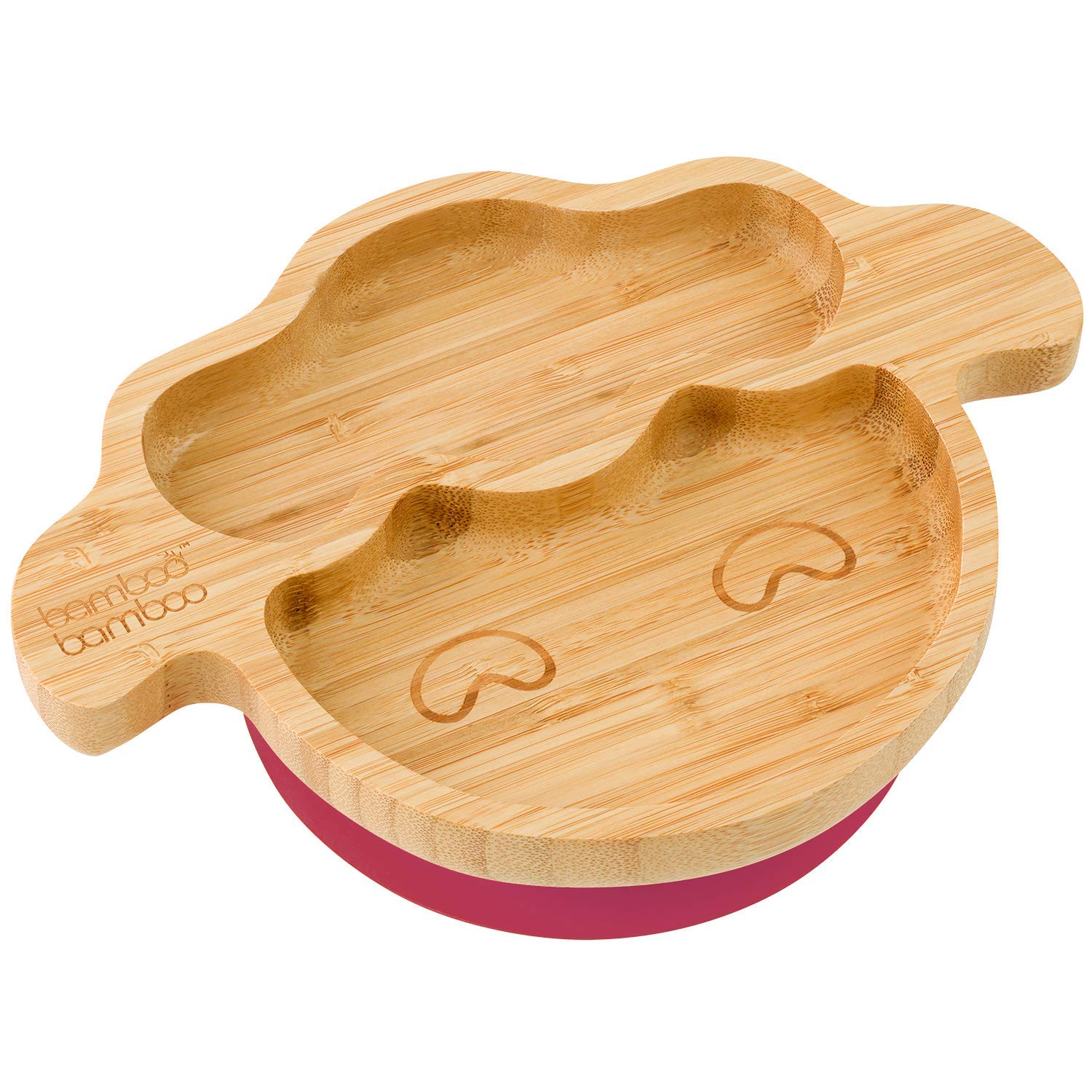 bamboo bamboo ® Baby Plate– Kids and Toddler Suction Cup Bamboo Plate for Babies | Non-Toxic | Cool to The Touch | Ideal for Baby-Led Weaning (Lamb, Cherry)