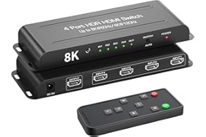 8K HDMI 2.1 Switch 4 in 1 Out, FERRISA 4K@120Hz HDMI Switcher Selector 4 Port with IR Remote Support 8K@60Hz, Auto Switch, HDCP 2.3, HDR 10+, VRR, CEC for Xbox, PS5, Fire Stick, Projector