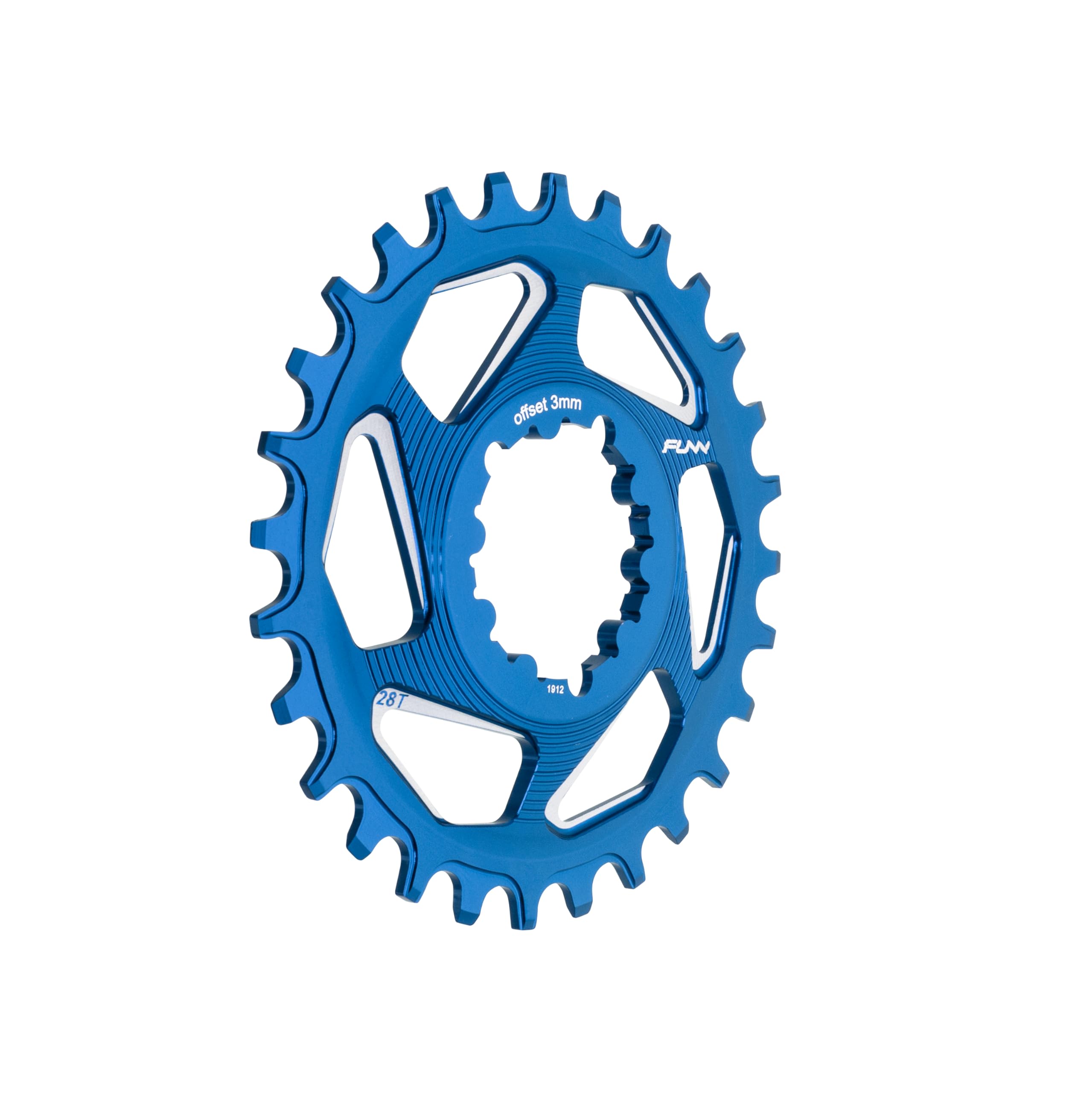 Funn Solo DX Narrow Wide Chainring for 9 10 11 12 Speed Chain, Fits SRAM Direct Mount Interface Crankset, 3mm Offset, Single Speed Bike Chain Ring for MTB, BMX Bike and Road Bike (28T, Blue)