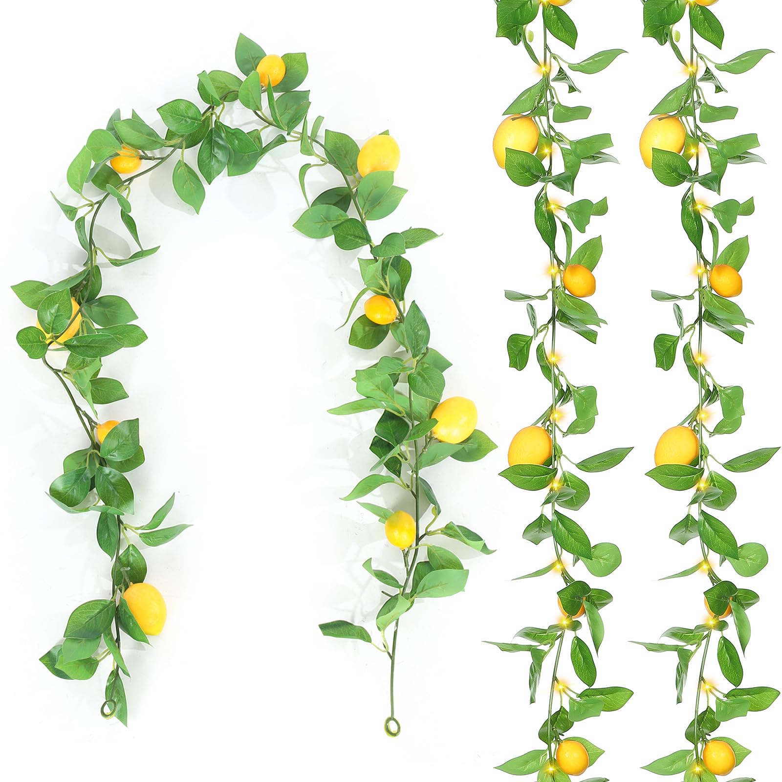 Photo 1 of 3 Pcs 5.74 ft Artificial Lemon Garland Lemon Vines Garland with Greenery Fake Fruit Party Decoration with Battery Powered Light for Home Door Wall Mantel Wedding Kitchen Table (Classic Style)
