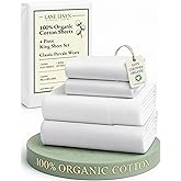 LANE LINEN 100% Organic Cotton King Size Sheets Set, Soft & Comfy All Season Breathable Sheets King Size, Percale Weave Fully Elasticized Eco Friendly Naturally Cooling King White Bed Sheets