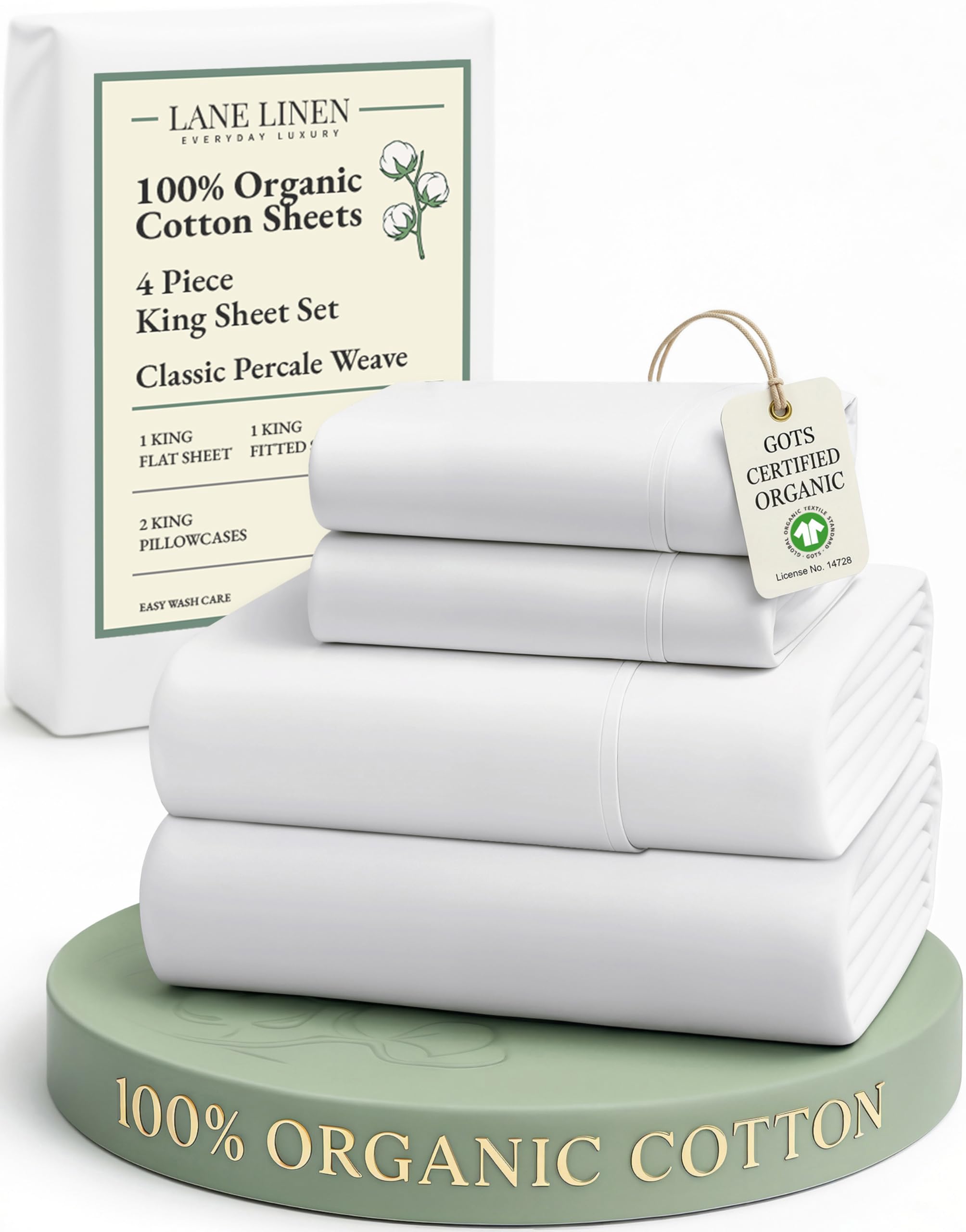 Photo 1 of LANE LINEN 100% Organic Cotton King Size Sheets Set, Soft & Comfy All Season Breathable Sheets King Size, Percale Weave Fully Elasticized Eco Friendly Naturally Cooling King White Bed Sheets
