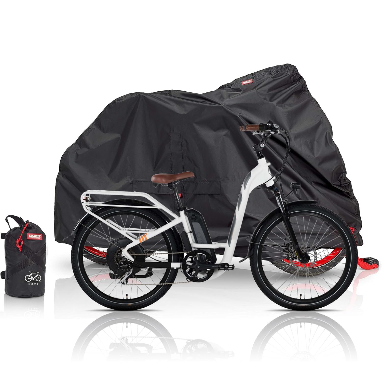 BARTSTR Bike Cover, Waterproof Bicycle Cover for Indoor and Outdoor Storage, 210D Oxford Fabric Anti Dust Rain with Lock Holes and Portable Storage Bag (M)