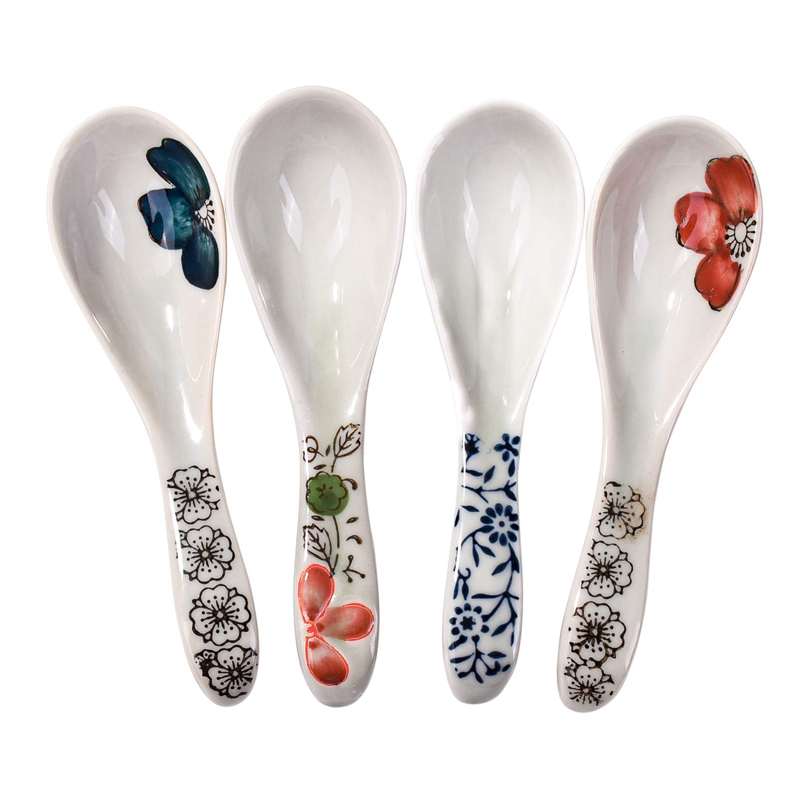 Japanese Soup Spoons Set of 4, Asian Soup Spoon for Soup Wonton, Porridge