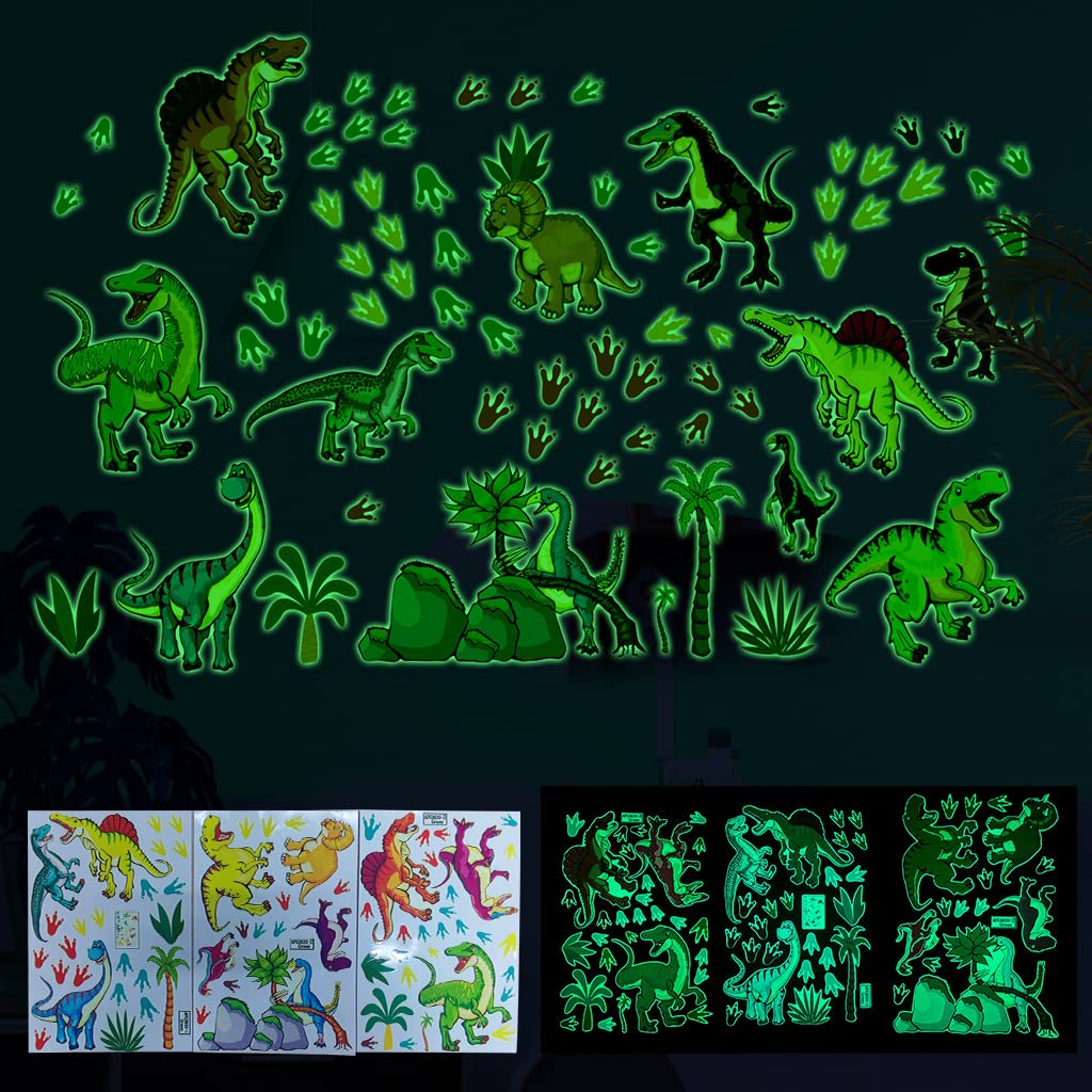 Buer Homie Glow in the Dark Wall Stickers for Children, Dinosaurs