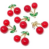 Honbay 6PCS Cute Fruit Pendants Big Red Cherry Charms Pendant Alloy Resin Crystal Pendant for Necklaces Keychains Zipper Pulls Jewelry Making and DIY Crafts