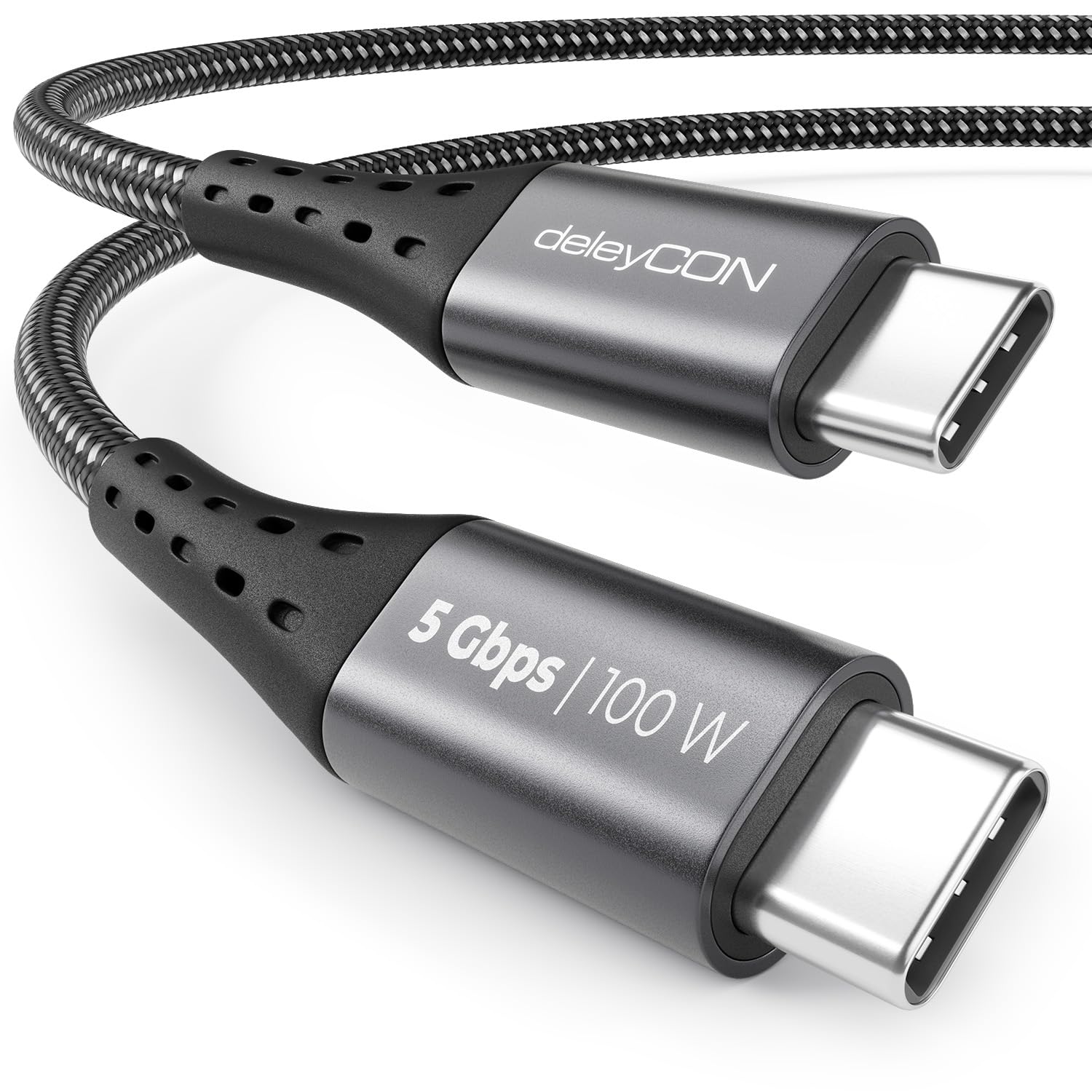 deleyCON 1,5m USB C Kabel PD3.0 (100W Schnellladekabel + Datenkabel 5 Gbit/s) Ladekabel USB-C auf USB-C für iPhone 17 16 15 Pro Max Air Galaxy S25 S24 S23 Pixel iPad Pro MacBook Air Tablets Switch PS5