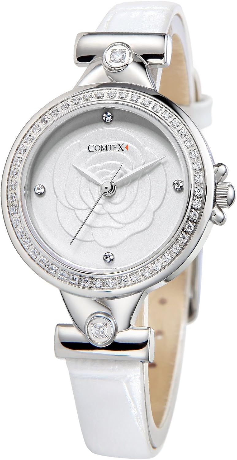 Ladies Watches with White Leather Strap Small Dial Crystal Face Girls