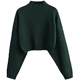 ZAFUL Women's Pullover Sweater Drop Shoulder Plain Knitted Cropped Sweater Pullover Solid Long Sleeve Cropped Tops
