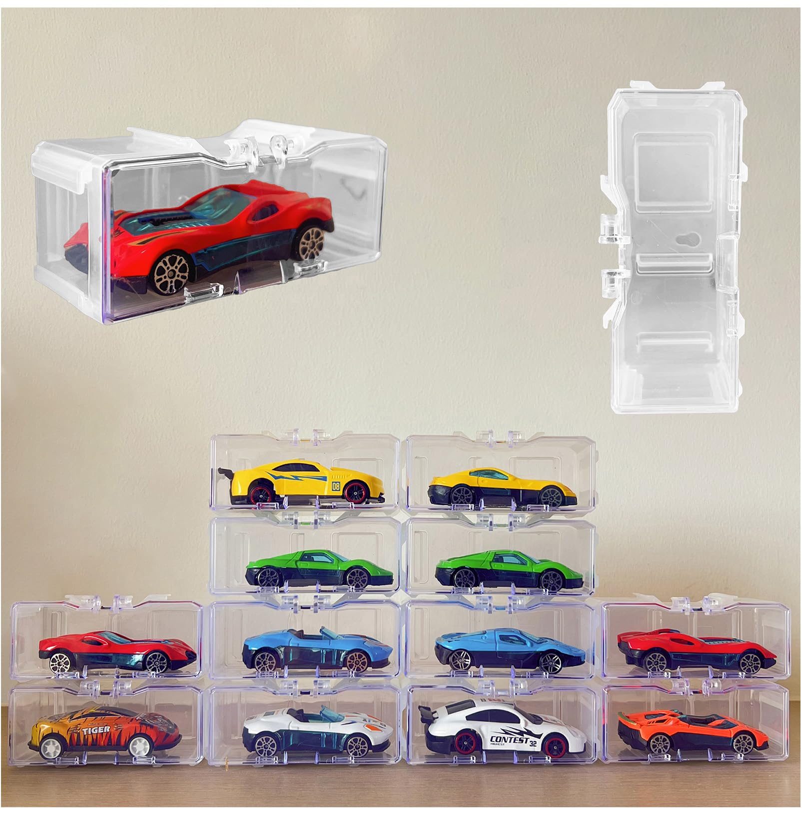 Photo 1 of 40 Pcs 1/64 Scale Toy Car Display Case for Hot Wheels, Matchbox, Model & Mini Cars – Clear Acrylic Storage Organizer with Snap-On Dust Cover for Collectibles (White Transparent)
