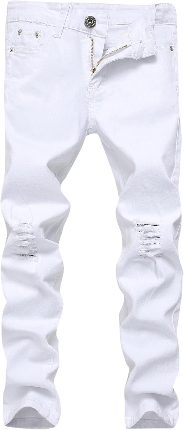 Boy's Skinny Fit Ripped Destroyed Distressed Stretch Slim Jeans Pants: Clothing