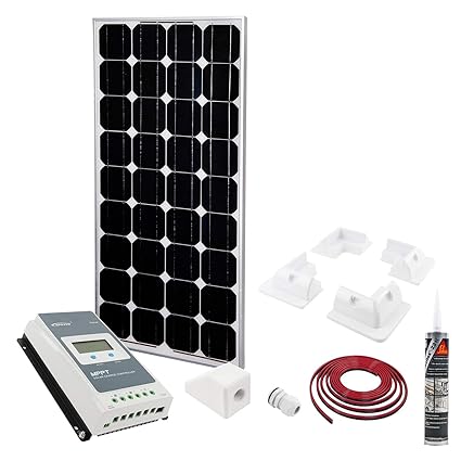 Solar Panel Set 100W - 155W | MPPT Regler | Dachhalter | 5M Kabel | Sikaflex 221i | Dachdurchführung (Set-100 Watt)