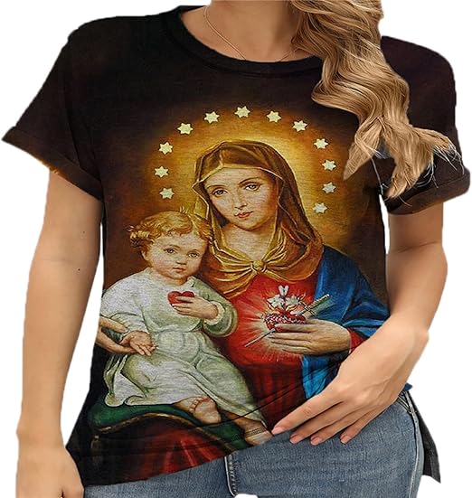 Oneforus Camicia Con Stampa Gatto 3D Donna - T-Shirt Maniche Corte Casual