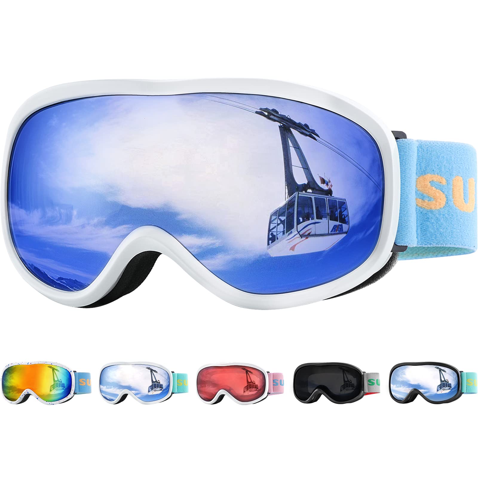 Supertrip Kids Ski Goggles, Anti-Fog Kids Skiing Goggles, Snow Snowboard Goggles for Boys Grils Youth Age 5-15