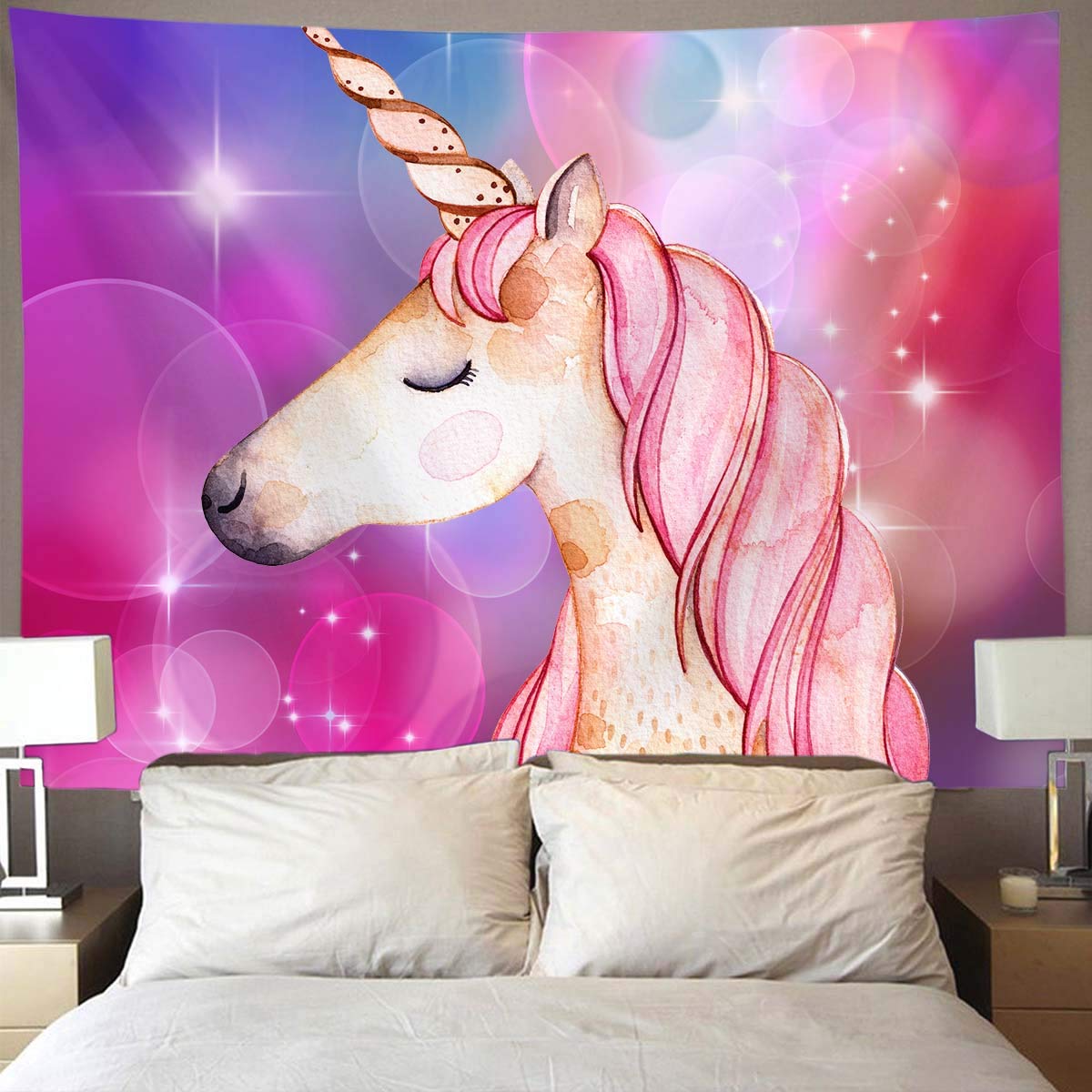 Pink Unicorn Galaxy Wall Tapestry Hippie Art Tapestry Wall Hanging Home