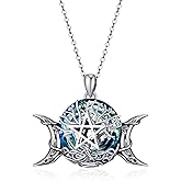 TALYKONG Pentacle Pentagram Necklace Triple Moon Goddess with Blue Crystal Necklace Witch Jewelry for Women