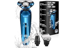 VIATIA Electric Razor for Men, New Upgrade Cordless Rechargeable 3D Rotary Head shavers, Wet/Dry Waterproof Head Razors for Bald Men with LED Display, Gifts for Husband, Dad, Boyfriend (Blue)