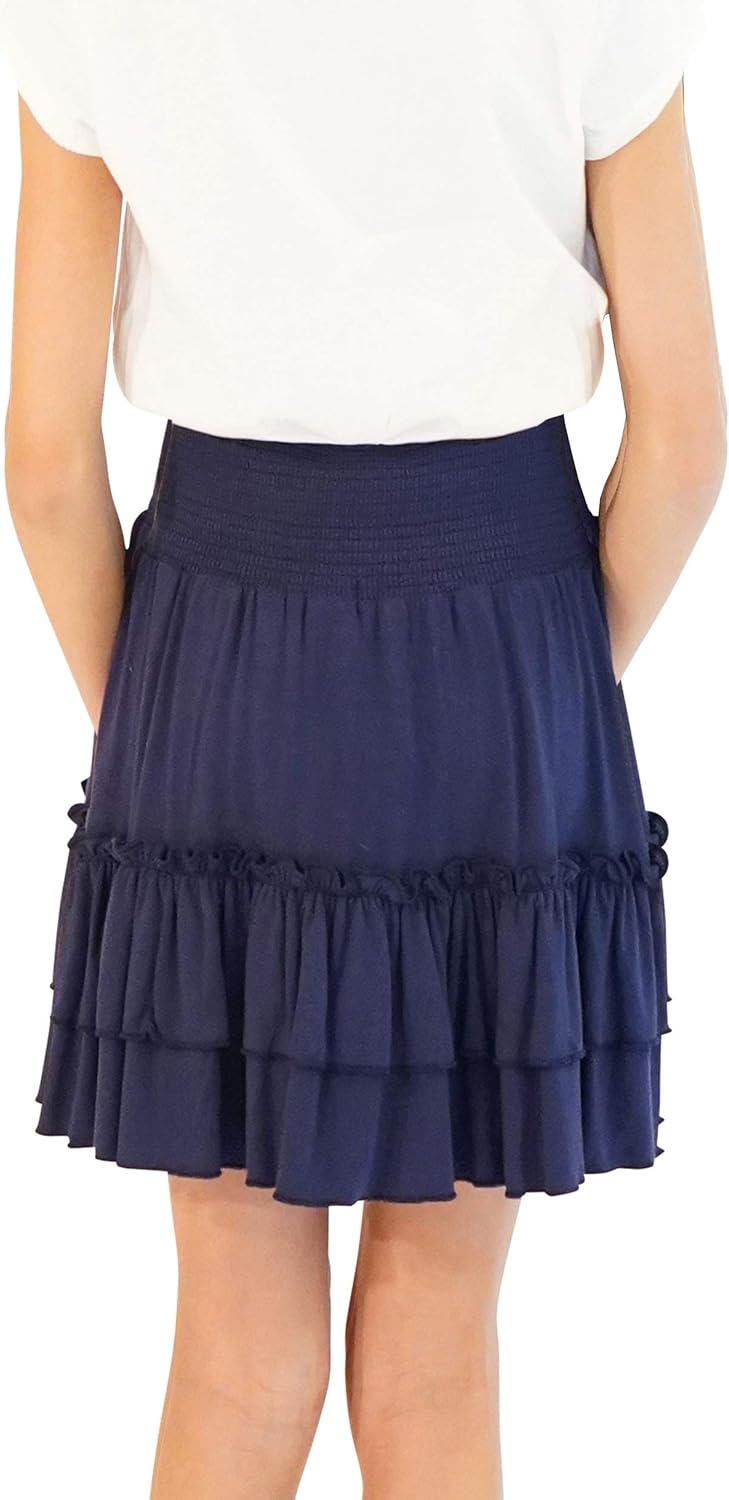 KIDPIK 2-Pack Smock Tiered Skirts - Knee Length Skirt for Girls 4 Years & Up - Comfy Modest Clothing - 2 Colors/Set: Clothing