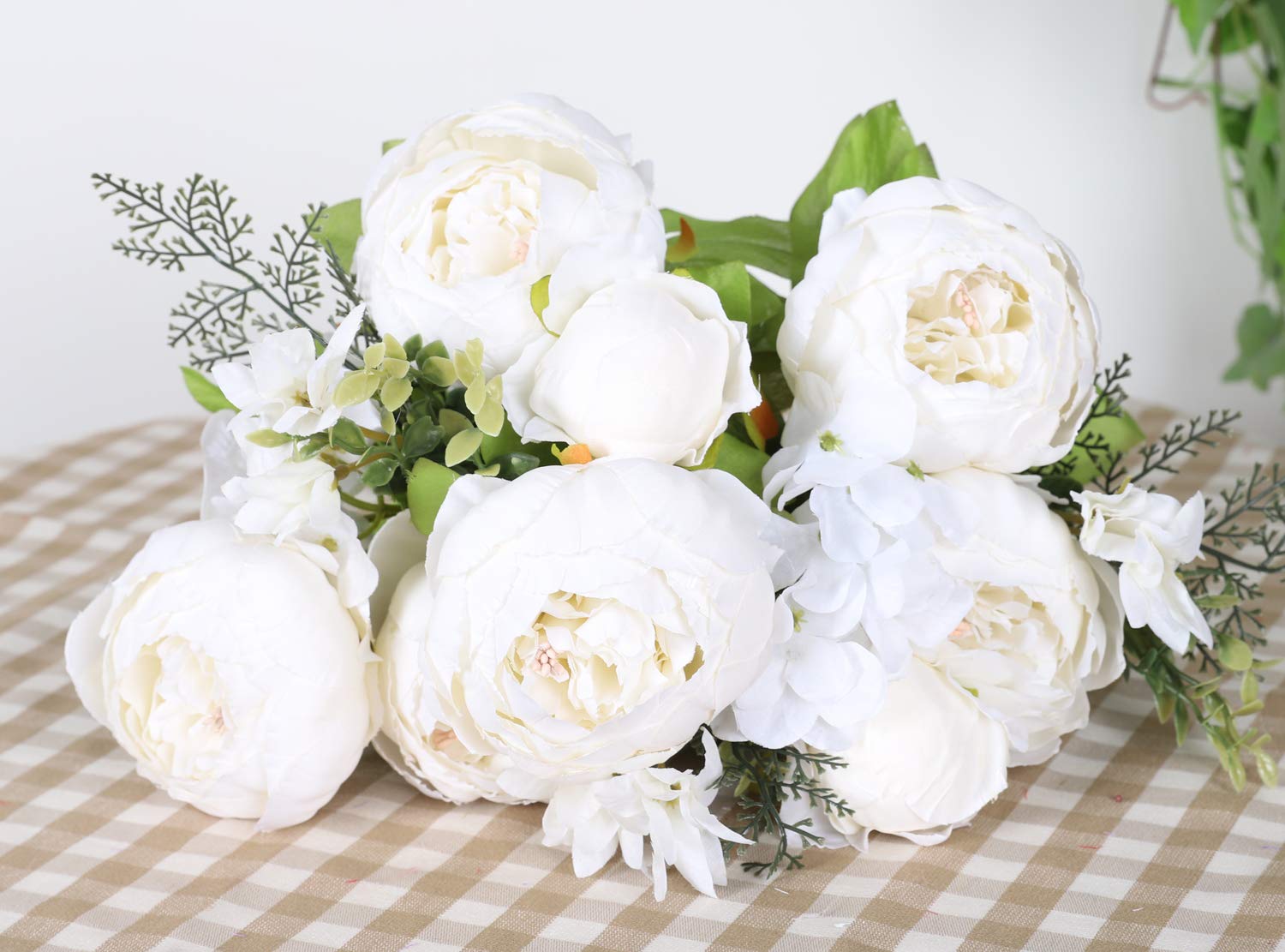 Duovlo 1 Pcs Artificial Peony Bouquet Silk Flowers Antique Wedding Home Decor MD-Spring Milk White