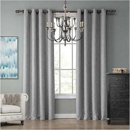 Qixing 1pc Lin Rideau Solide Couleur A œillets Rideaux De