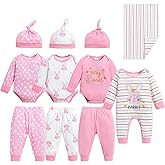 Renotemy Baby Girl Newborn Essentials Clothes 11-Piece Layette Set with Bodysuits, Pants, Hats, Blanket-Infant Gift Outfits