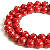 60pcs 6mm Red Turquoise Beads Natural Gemstone Beads Round Loose Beads for Jewelry Making