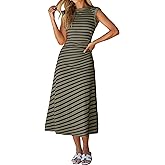 Glamaker Women Summer Tshirt Midi Dress Soft A Line Cap Sleeve Casual Sun Dress for Work Beach Vacation