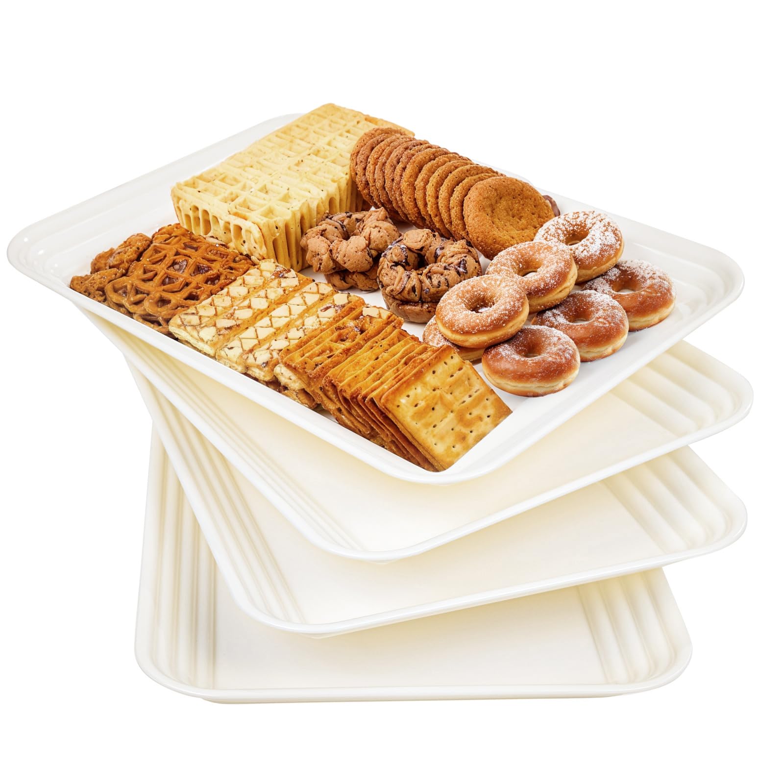 Photo 1 of SUT 4-Pack Ivory Serving Trays for Entertaining, 16" x 11" Serving Platters for Snacks, Fruit, Cookies, Dessert, Reusable Plastic Trays for Serving Food and Party Organization in Kitchen &for Parties