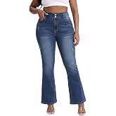 Gocolloa Women Plus Size Jeans Stretchy Bootcut High Waisted Flare Jeans | Modern Stretch Curvy Jeans,31 Inch Inseam Denim Pants with Pockets,Figure-Flattering,Relaxed Skinny Fit