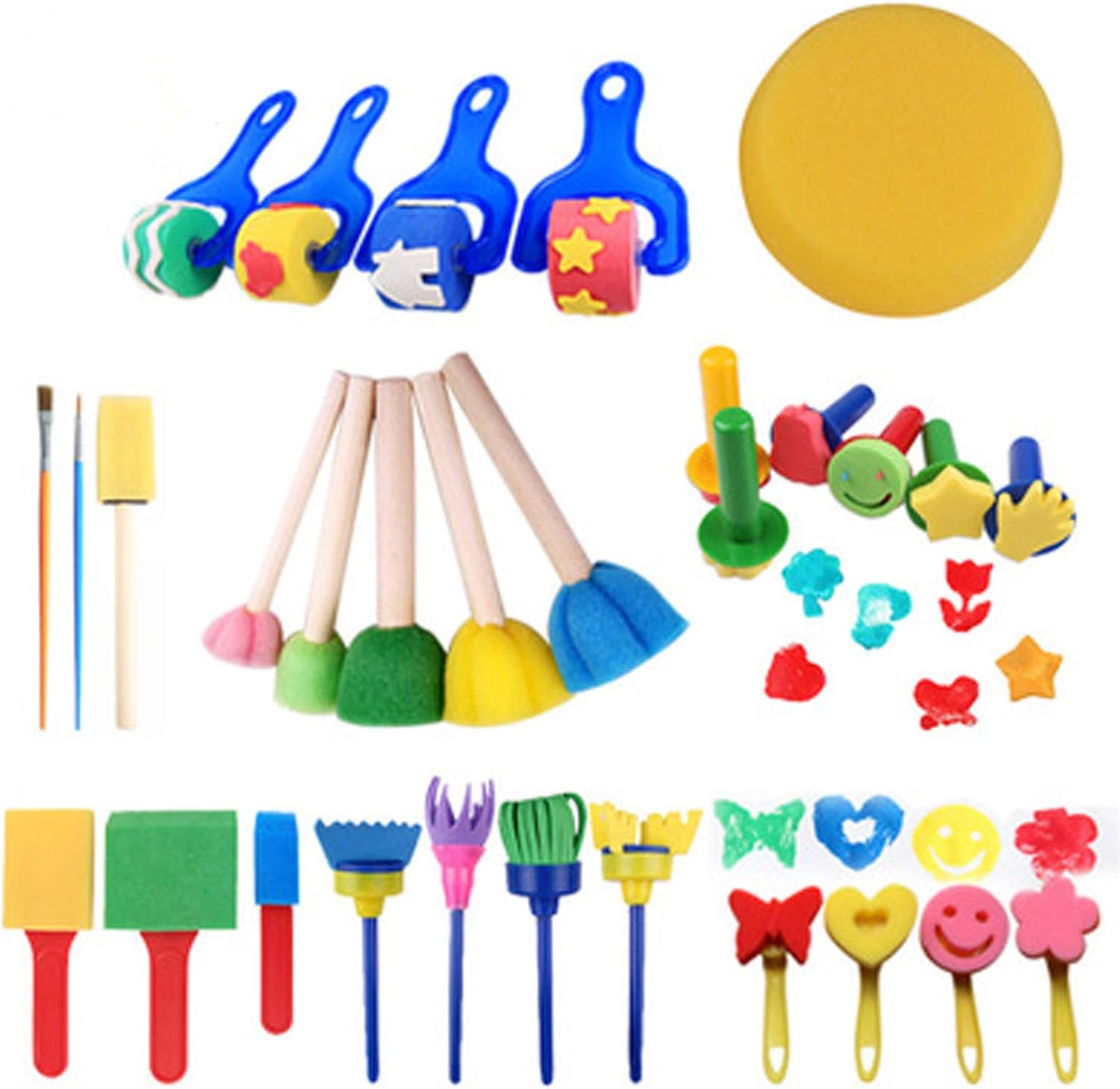 Early Learning Kids Paint Set 30Pcs, Mini Sponge Different Shape