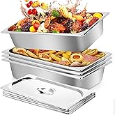 Yedoler 4 Pack Steam Table Hotel Pans, 1/1 Full Size 4 Inch Deep Stainless Steel Metal Tray Sets, Food Storage Container for Restaurant Chafing Dishes Commercial Buffet Warmer Catering Storage