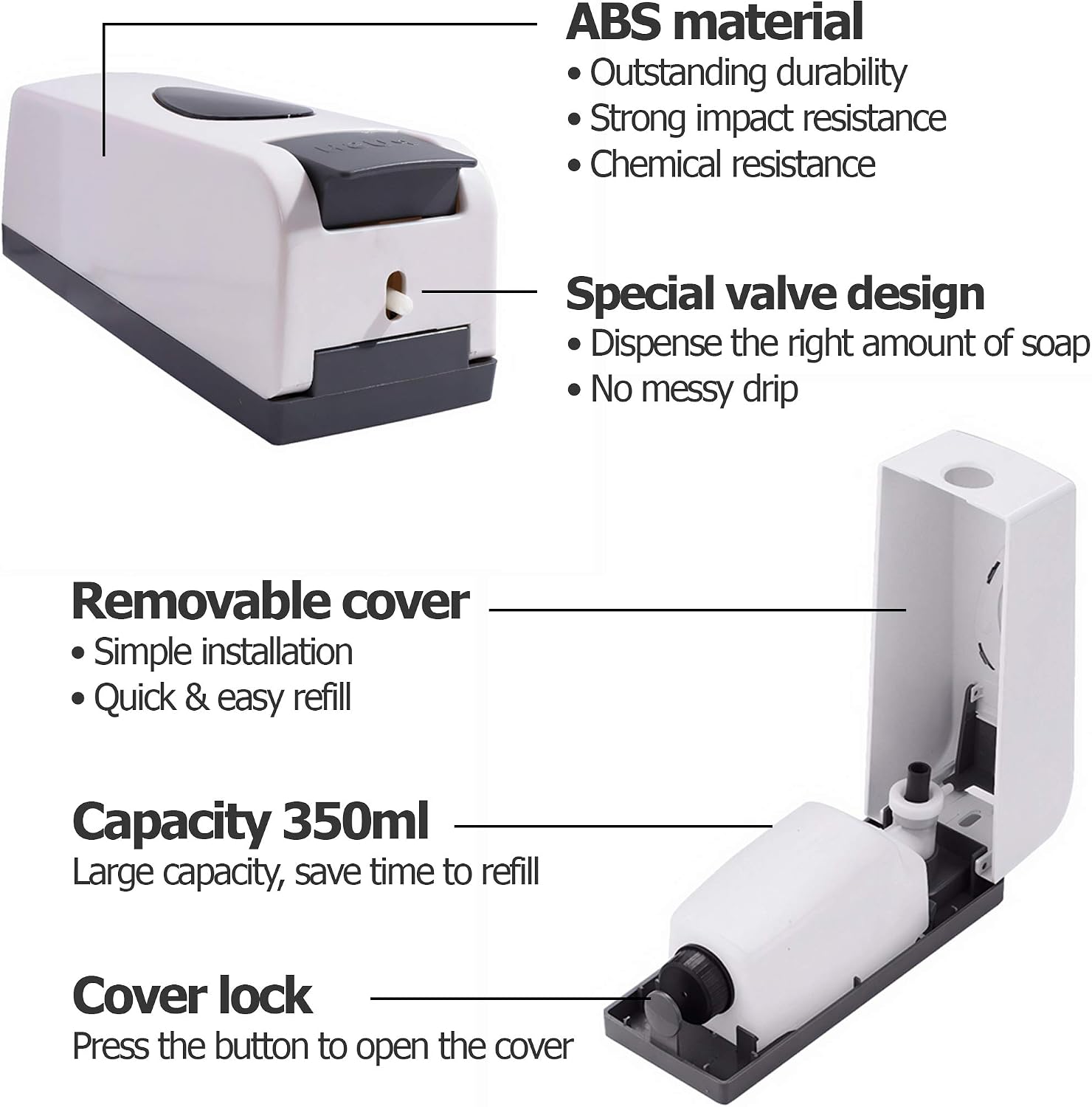 TRIENCY Soap Dispenser, Hand Sanitizer Dispenser Wall Mounted Manual 320ml, Hand Sanitiser Dispenser, Hand Wash - Image 5