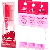 Bundle of Sewline Fabric Glue Pen(s) Blue, and Fabric Glue Pen Refill 2-Pack(s) Blue (1 Pen, 3 2-Pack Refills)