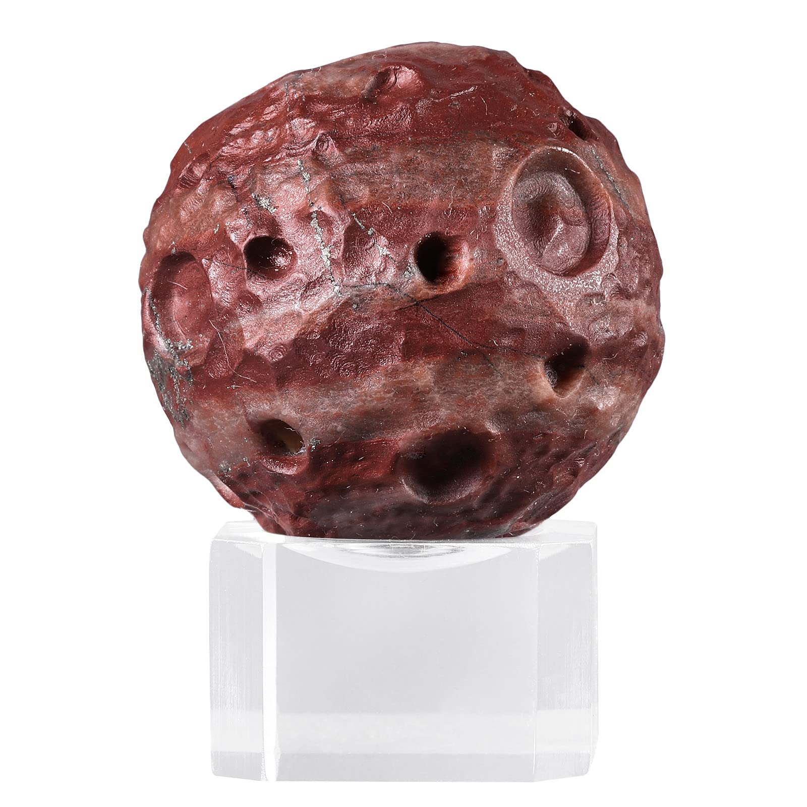 mookaitedecor Natural African Bloodstone Moon Crystal Ball Sphere Ornament with Acrylic Stand for Home Office Display Decor, Healing Crystal Gift, Small Planet Ball Decorative Stone, Diameter 1.5-1.7"