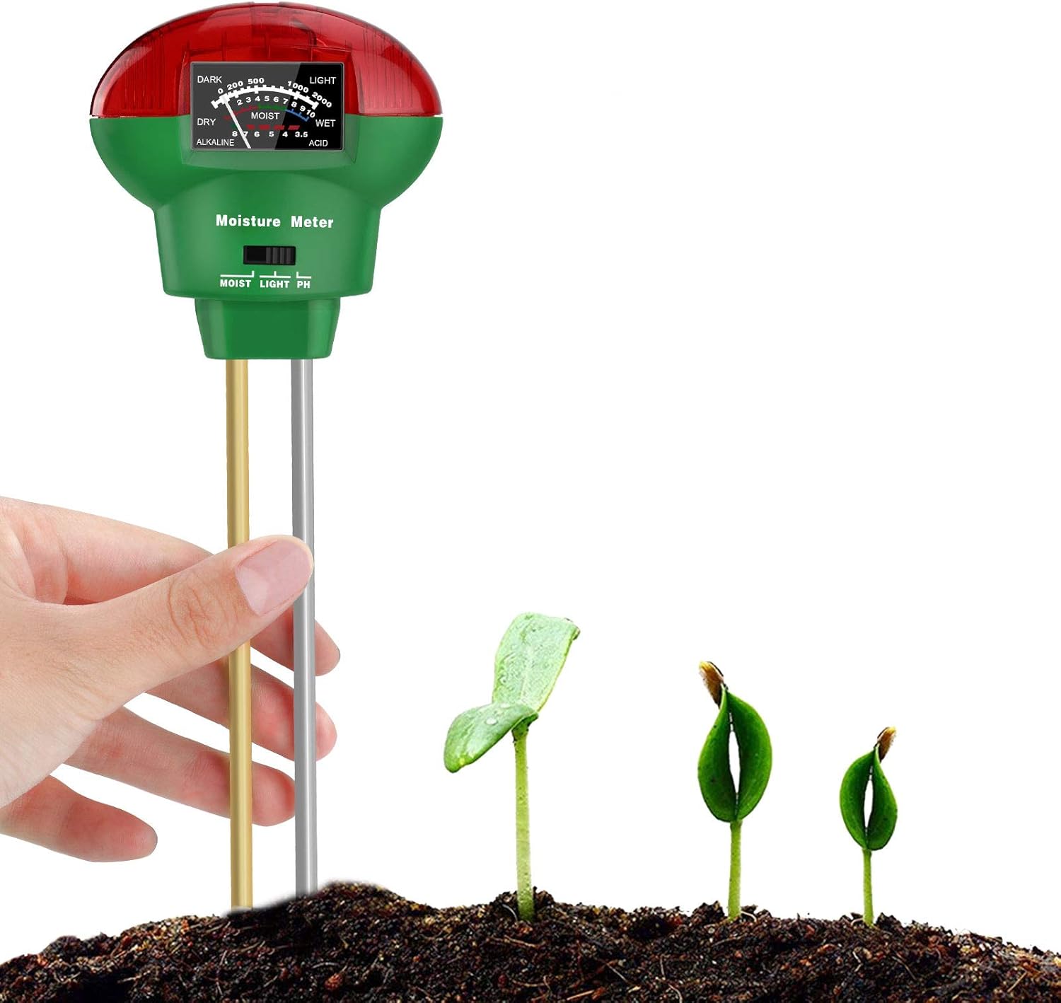 TaimeiMao Bodentester 3-in-1 - Misst Feuchtigkeit, PH & Licht