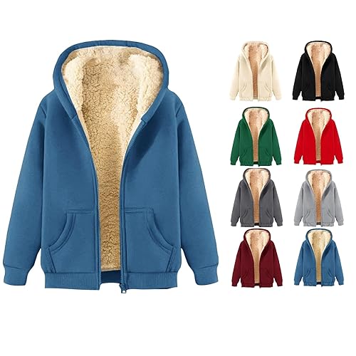Womens Waterproof Coat Winter Jackets For Women Uk Full Zip Fleece Jacket Women Teddy Coat Winter Thick Warm Ladies Jackets Round Neck Hoodie Solid Color Top Womens Coats With Hood Blue M