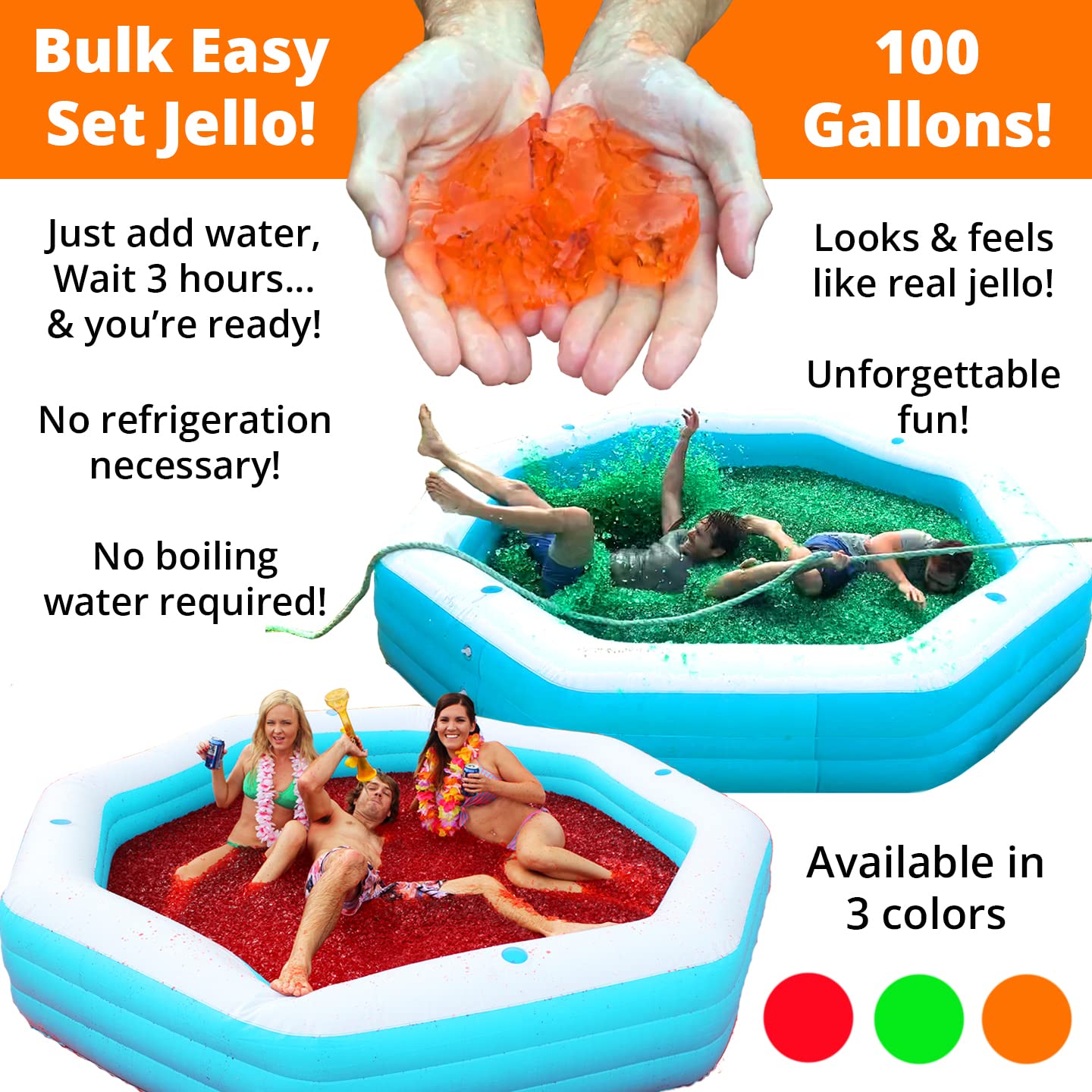 Bulk JELLO WRESTLING Mix. 100 Gallon Package! RED Jelly Kit. Just Add Water to your Inflatable Pool to make a Jello Wrestler's Ring. Easy Set Wrestling Jello for Parties, Tug of War & Fundraisers.