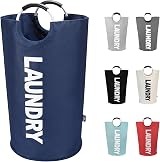 DOKEHOM 90L Large Collapsible Laundry Basket Freestanding Dark Blue