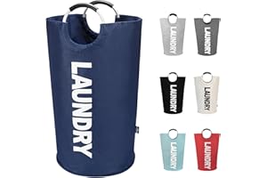 DOKEHOM 125L X-Large Collapsible Washing Laundry Basket Bag (7 Colors) for Bedroom, Fabric (Dark Blue, XL)
