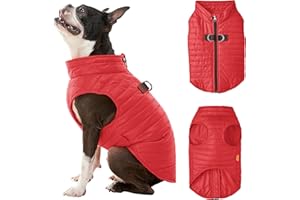 Gooby Puffer Vest - Red, Large - Ultra Thin Zip Up Windbreaker with Dual D Ring Leash - Water Resistant Dog Sweater Coat for Small Dogs