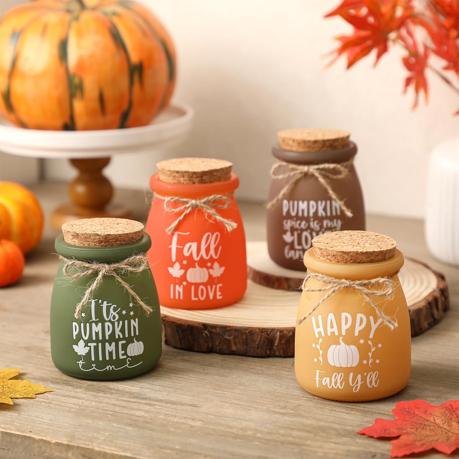 Photo 1 of 4 PCS Fall Tiered Tray Decor, Mini Color Small Jars as Fall Decorations, Decorative Containers for Autumn Home, Mini Mason Jars for Thanksgiving Table Centerpieces, Harvest Season & Holiday Display