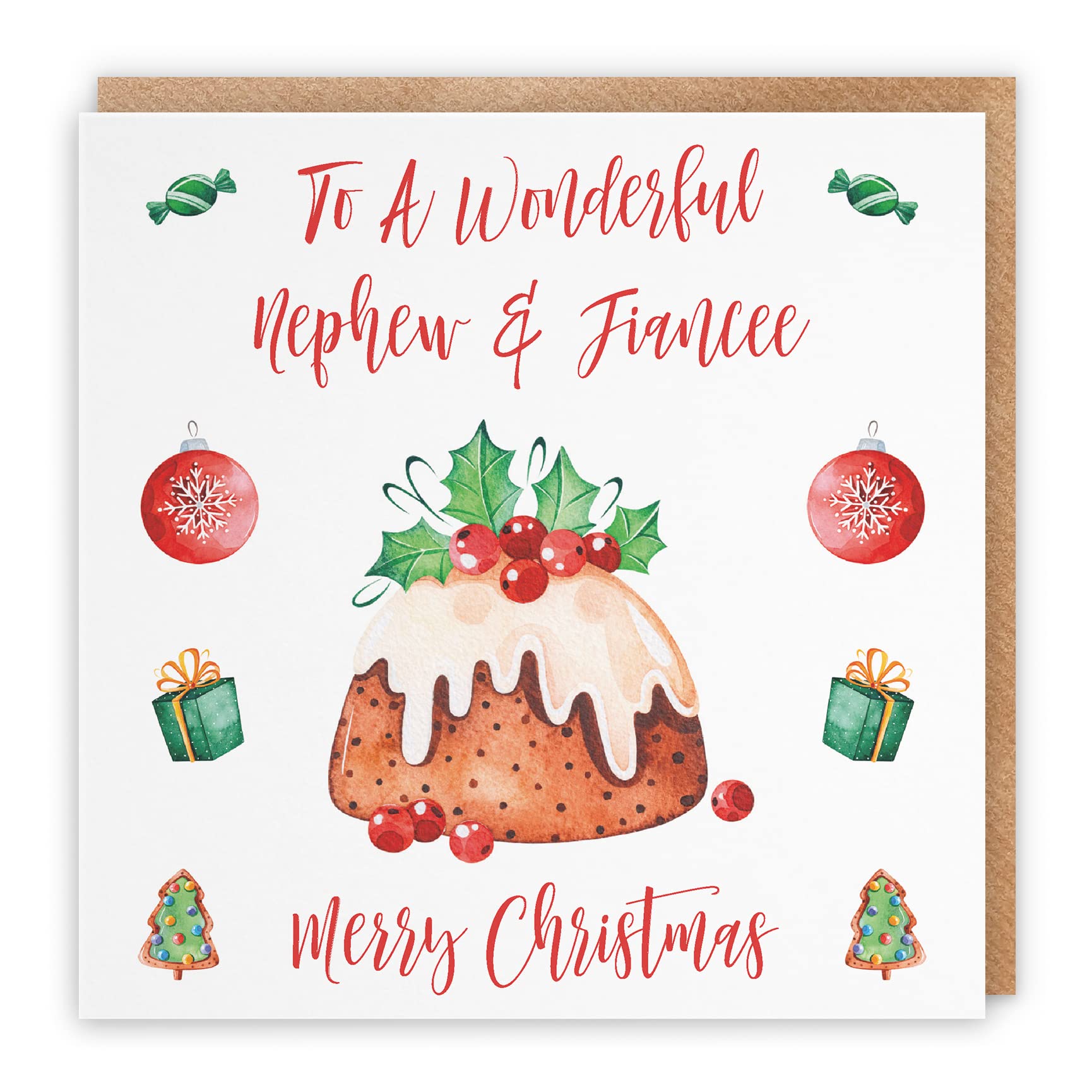 Hunts England - Nephew And Fiancee Christmas Card - To A Wonderful Nephew & Fiancee - Merry Christmas - Christmas Pudding Collection - Funny Xmas Card