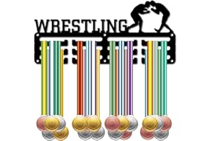CREATCABIN Wrestling Medal Hangers Display Medal Holder Sports Rack Wall Mount Frame Iron Stand Metal Medal Hook Lanyard Ribbon Organizer for Hanging Over 40 Medals Awards Medalist Black 11.4x5.1Inch