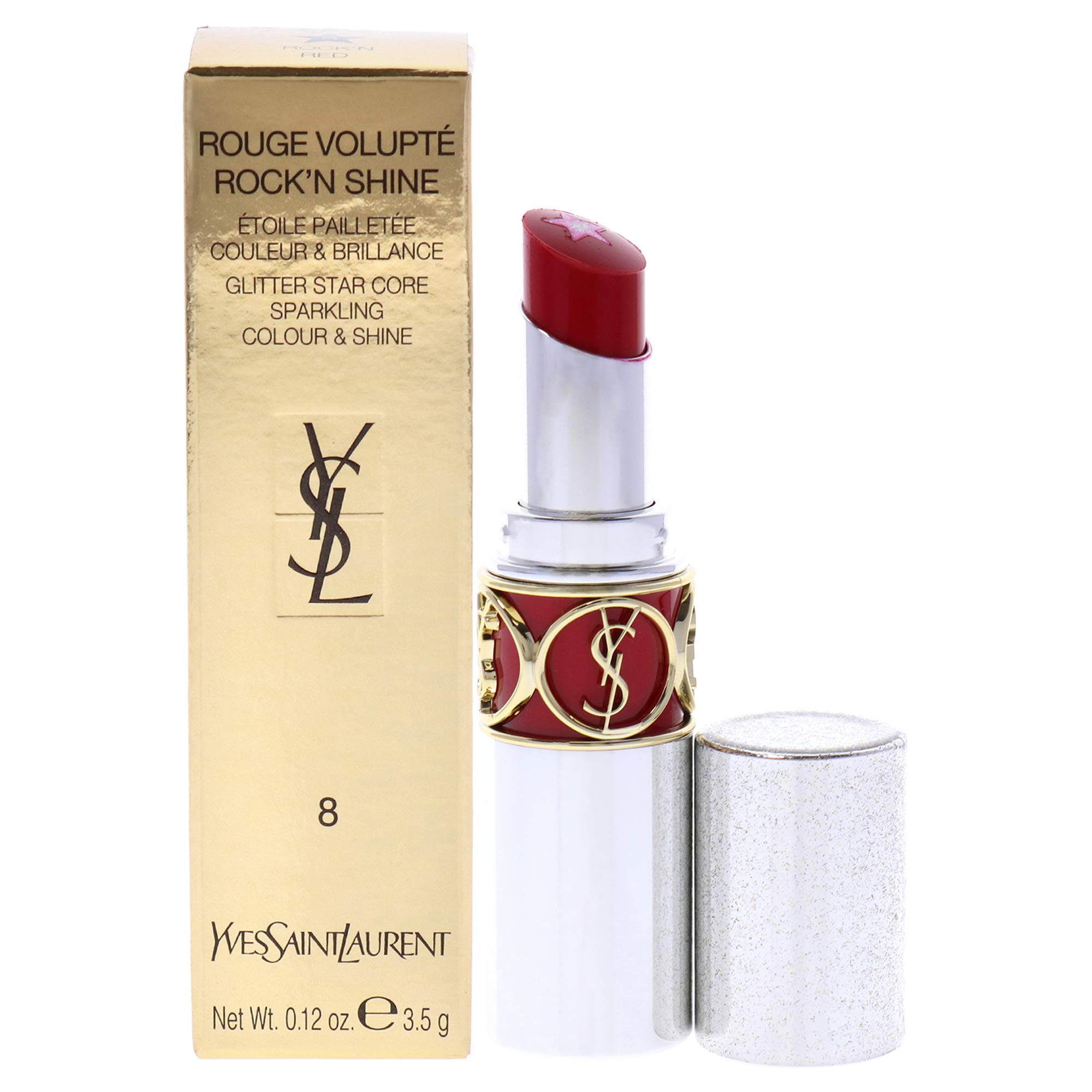 Yves Saint Laurent Rock Rouge Volupte Shine - Bold Red Lipstick Bright Ranked # 8, 100 g
