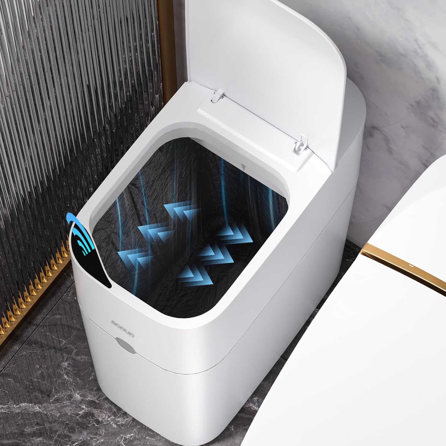 Photo 1 of ***PARTIAL SET - PRICE ADJUSTED***
MOPUP Bathroom Trash Can, Automatic Bagging Garbage Can, 3.5 Gallon Slim Smart Small Plastic Trash Bin, Narrow Motion Sensor Trash Can for Bedroom, Office White