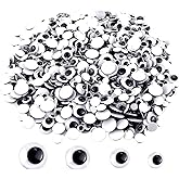 Upins 1000 Pcs Black Wiggle Googly Eyes with Self-adhesive, 6mm 8mm 10 mm 12mm Mixed Packaging