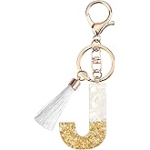 Suweibuke Cute Beige Key Chains for Women Girls, Initial Letter Keychains with White Tassel, Charms for Key Handbag Backpack